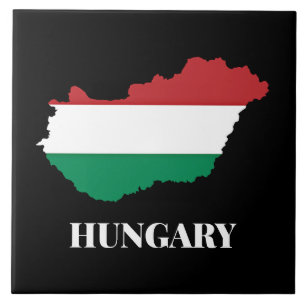Hongarije, silhouet en vlag, tegeltje
