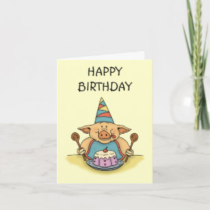 Hongerig Piggy Happy Birthday-briefkaart Kaart