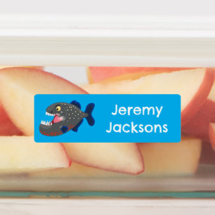 Hongerige grappige piranha cartoon gepersonaliseer labels