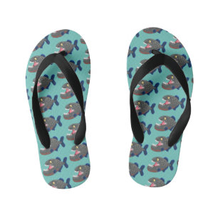 Hongerige grappige piranha cartoon illustratie kinder teenslippers