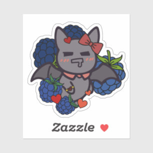 Hongerige Kawaii Vleermuis met Bosbessen - Grappig Sticker