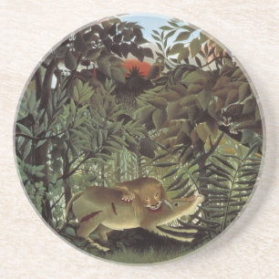 Hongerige Leeuw van Henri Rousseau, Oude Wilde Die Zandsteen Onderzetter