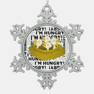 Hongerige vogels tin sneeuwvlok ornament
