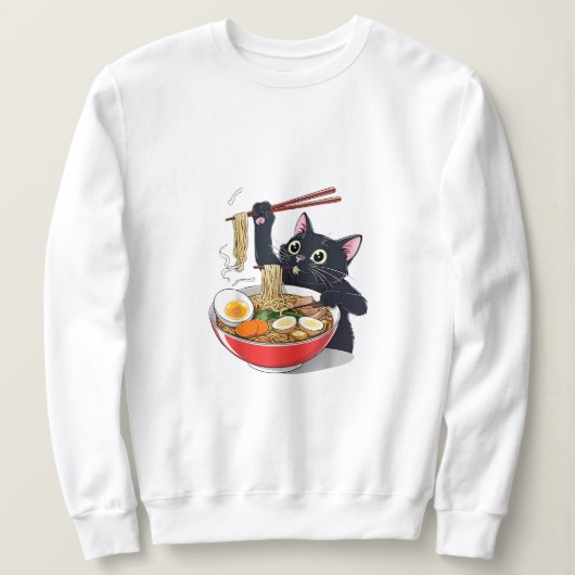 Hongerige zwarte kat met Ramen Trui (Design voorkant)