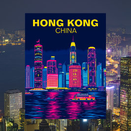 Hongkong, China Skyline Reizen Briefkaart