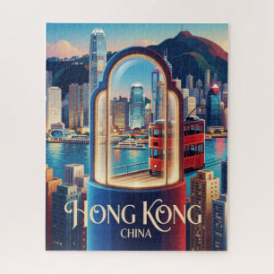 Hongkong China Victoria Harbour Silhouette Reizen Legpuzzel