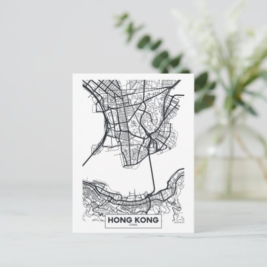 Hongkong, China | Zwarte en witte hoofdkaart Briefkaart (Staand voorkant)