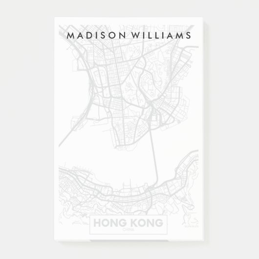 Hongkong, China | Zwarte en witte hoofdkaart Post-it® Notes (Voorkant)