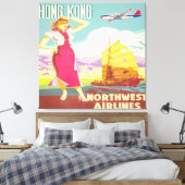  Hongkong - Northwest Airlines Canvas Afdruk (Insitu (Slaapkamer))