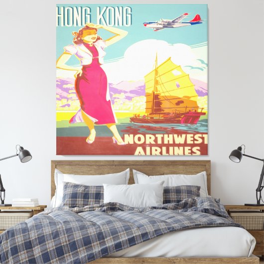  Hongkong - Northwest Airlines Canvas Afdruk (Insitu (Slaapkamer))