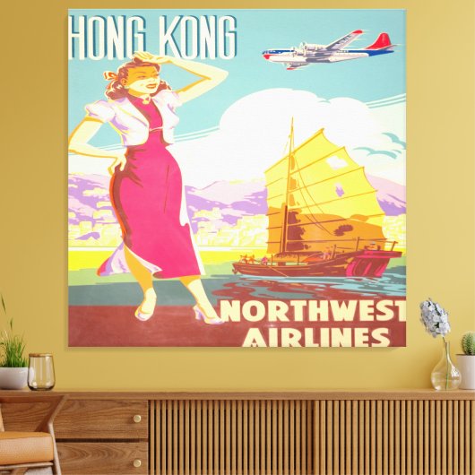  Hongkong - Northwest Airlines Canvas Afdruk (Insitu (Woonkamer))