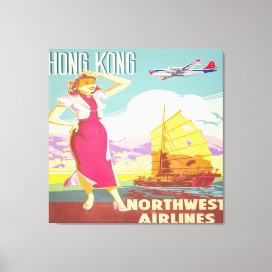  Hongkong - Northwest Airlines Canvas Afdruk (Voorkant)