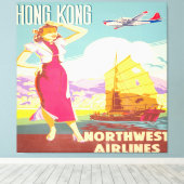  Hongkong - Northwest Airlines Canvas Afdruk (Insitu (Houten vloer))