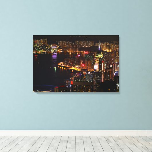 Hongkong Stadslandschap Canvasprint met Spanraam Canvas Afdruk (Insitu (Houten vloer))