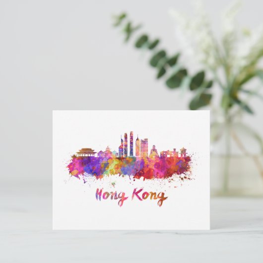 Hongkong V2 skyline in waterverf Briefkaart (Staand voorkant)