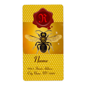 HONIJNBEE, BEEKEEPER, RODE WAXZEEMONOGRAM ETIKET