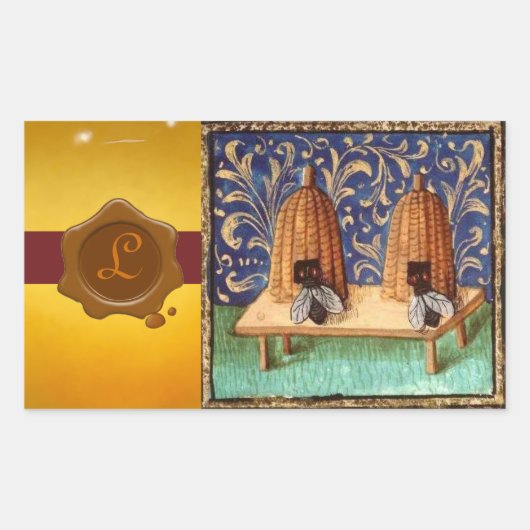 HONIJNBEE, BROWN WAX SEAL MONOGRAM RECHTHOEKIGE STICKER (Voorkant)