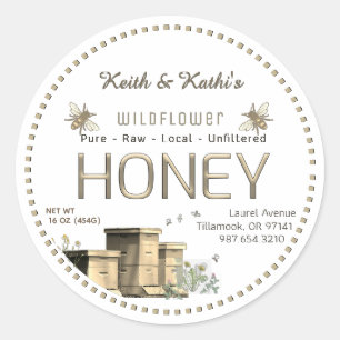 Honing Achtertuin Bijen Hives en Kleine Bijen Tuin Ronde Sticker