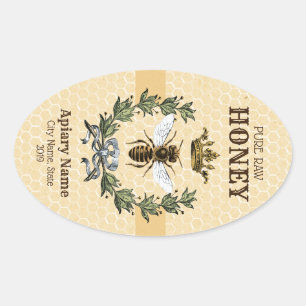 Honing Apiary Crown and Wreatpe Stripe Ovale Sticker