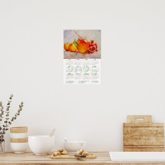 Honing, appels en granaatappels. Kunstkalender 202 Poster (Keuken)