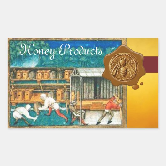 HONING BEE, BEEKEEPER BROWN WAX SEAL RECHTHOEKIGE STICKER (Voorkant)