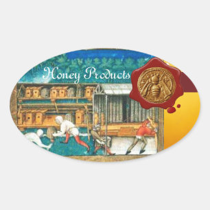 HONING BEE, BEEKEEPER RODE WAX SEAL OVALE STICKER