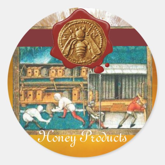 HONING BEE, BEEKEEPER RODE WAX SEAL RONDE STICKER (Voorkant)