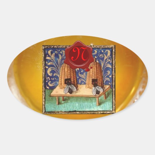 HONING BEE, RODE WAX SEAL MONOGRAM OVALE STICKER (Voorkant)