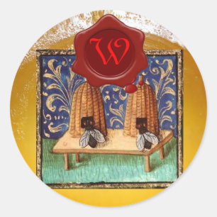 HONING BEE, RODE WAX SEAL MONOGRAM RONDE STICKER