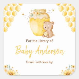 Honing Beer Baby Baby shower Bookplate Vierkante Sticker