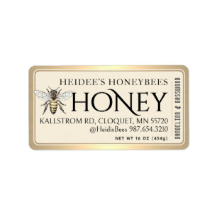 Honing bewerkbaar label Queen Bee Gold Border