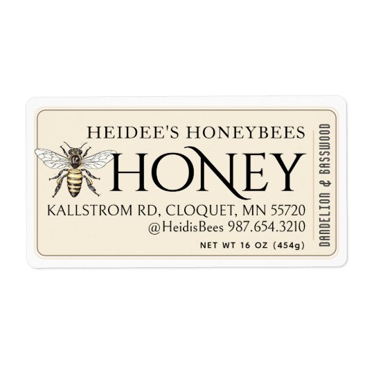 Honing bewerkbaar label  Queen Bee Gold Border (Voorkant)