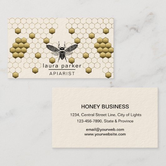 Honing bij bijen - verkoper Apiarist Gold Yellow H Visitekaartje (Voorkant / Achterkant)