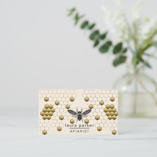 Honing bij bijen - verkoper Apiarist Gold Yellow H Visitekaartje (Staand voorkant)