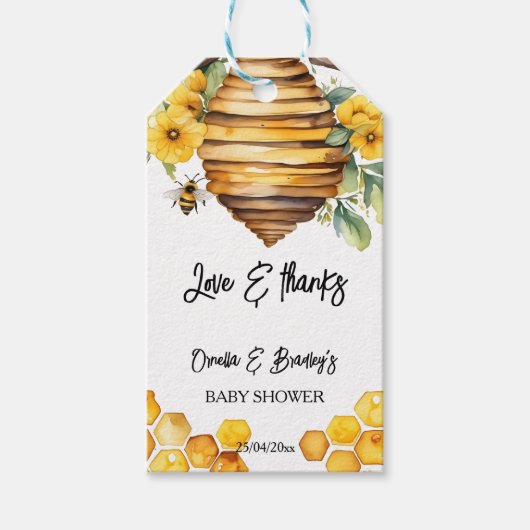 Honing bijen baby shower dank u voor sjabloon cadeaulabel (Voorkant)