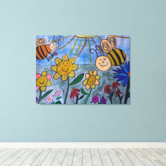 Honing Bijen & Bloemen Canvas Kunst (Insitu (Houten vloer))