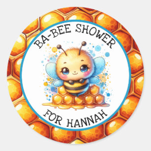 Honing bijen thema Boy's Baby shower gepersonalise Ronde Sticker