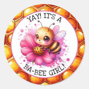 Honing bijen thema Meisjes Baby shower Ronde Sticker