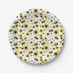 Honing Bumble Bee Geel Wit Bloemen Papieren Bordje