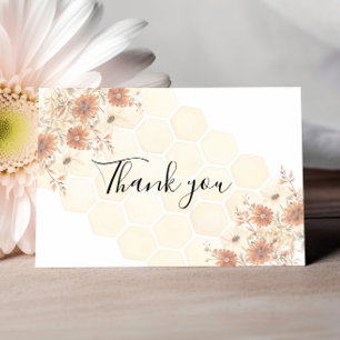 Honing Buzzy Boho Wildflower Eerste Verjaardag Bedankkaart