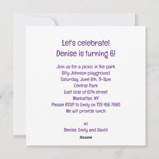 Honing das eten taart, honing das uitnodiging (Achterkant)