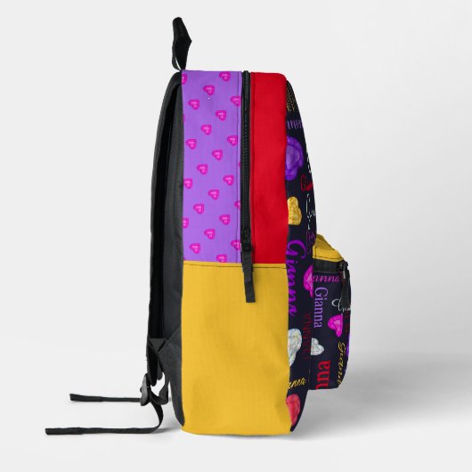 Honing diamant, roze rood geel aangepaste naam bedrukte rugzak (Links)