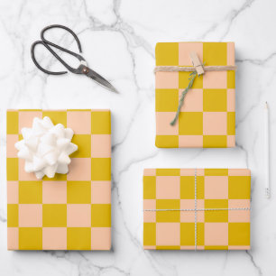 Honing en perzik Checkerboard Inpakpapier Vel