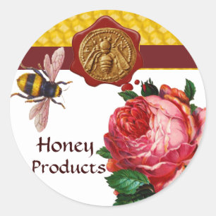 HONING EN PINK ROSE, BEEKEEPER WAX SEKEL RONDE STICKER