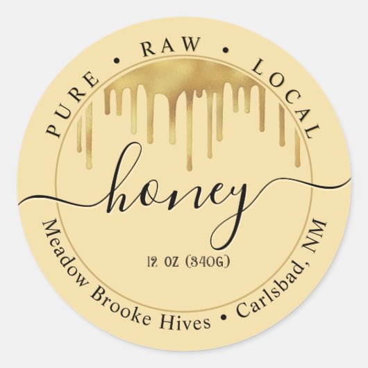 Honing Geel Label met druppels en decoratief lette (Voorkant)