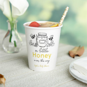 Honing Handgetekende Pot & Bijen Witte Baby Shower Papieren Bekers