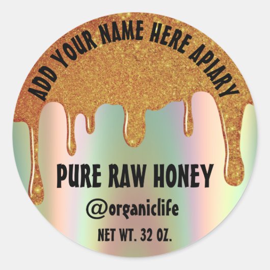 Honing Jar Honeybee Honeycomb Gold Drip Holograaf Ronde Sticker (Voorkant)