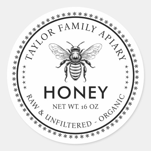 Honing label met aangepaste kleur honingbij (Voorkant)