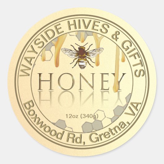 Honing Label met Honeycomb Bee Metallic Gold Drips (Voorkant)