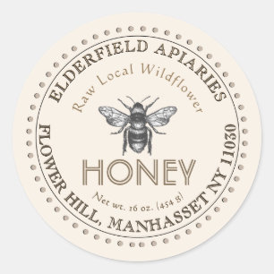 Honing Label met  honingbij stippelrand